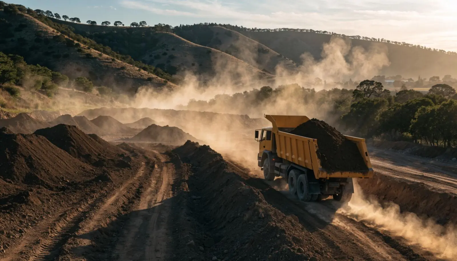Dump truck on a California construction site
